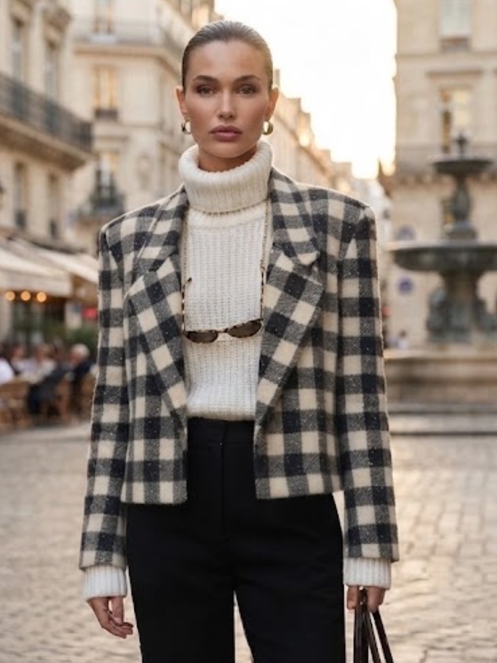 Vintage Diana Hartman 1970’s Large Check Plaid Wool Blend Open Blazer